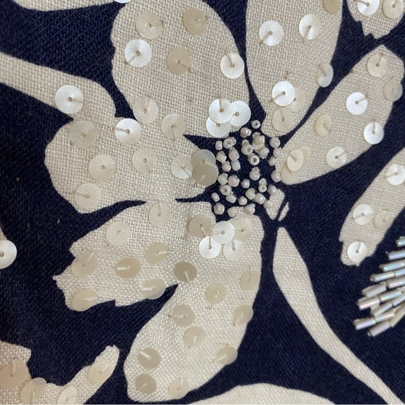 Vintage BILL BLASS Womans Linen Shift Short Sleeve Dress Sequined Beaded 12 - Picture 13 of 15